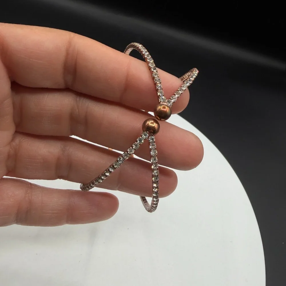 Rose Gold Tone Rhinestone Wrap Cuff Bracelet Minimalist Statement Gift for Her